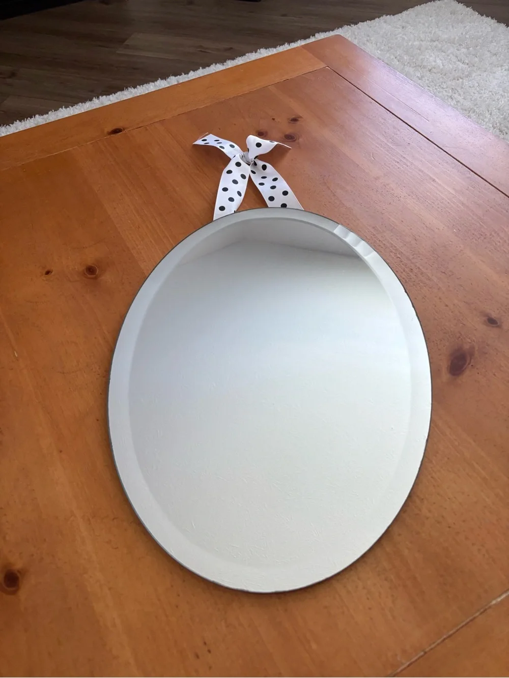 Pottery Barn Vintage Oval Hanging Mirror Polka Dot With Bow Detail